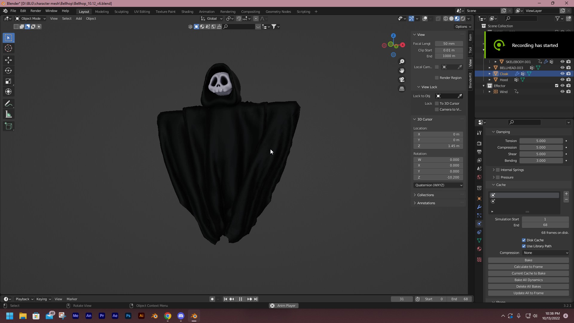 Skelly Boi Character Design & Fabric Physics